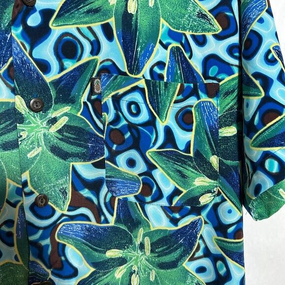 VTG Y2K Pineapple Connections Hawaiian Shirt Mens M Blue Floral Button Up - Picture 5 of 7